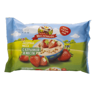 Десертная масса 180 гр. сладкая "Клубника-мюсли" м.д.ж. 20% (флоу-пак) 1/20